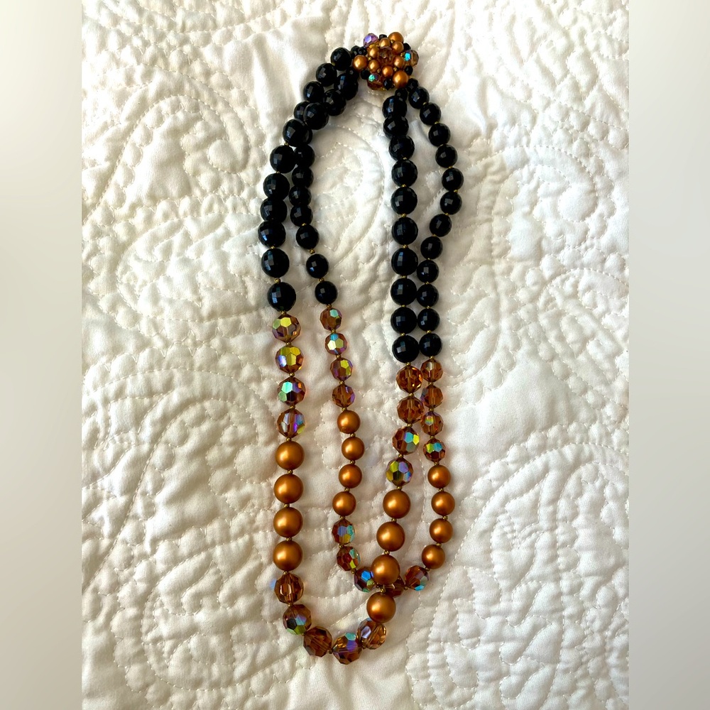 1960’s Mixed Color & Aurora Borealis Double Strand Beads Necklace Retro